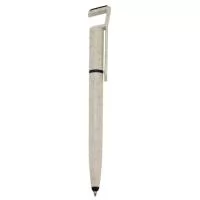 Caneta fibra de bambu com suporte para celular, ponteira touch screen e limpador de tela. Carga esferográfica azul e acionamento por rotação.  OBS.: PEDIDOS MÍNIMO DE 50 PEÇAS!  Largura :  1,8 cm  Comprimento :  14,7 cm  Medidas aproximadas para gravação (CxL):  3,2 cm x 0,8 cm – Clip 4 cm x 0,8 cm  Peso aproximado (g):  12