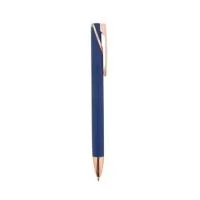 Caneta metal com acabamento emborrachado. Possui acionamento por clique e carga esferográfica azul de 1,0mm.
