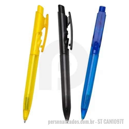 Caneta plástica personalizada - Com corpo translúcido e boa variedade de cores, a caneta plástica barata para brindes é um ótimo brinde para eventos, feiras e ações promocionais. Com amplo espaço para personalização e impressão de logomarca, a caneta plástica barata para brinde pos