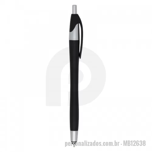 Caneta plástica personalizada - Caneta plástica com ponteira touch screen com carga esferográfica azul e acionamento por clique.  Largura: 1,4cm  Comprimento: 14,1cm. É uma caneta elegante com design moderno que vai encantar o seu cliente!