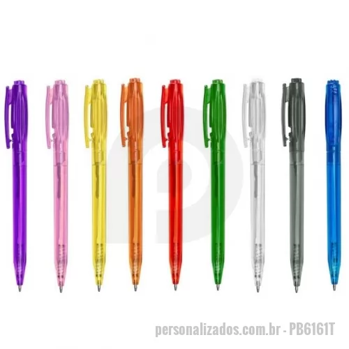 Caneta plástica personalizada - Caneta plástica translúcida personalizada