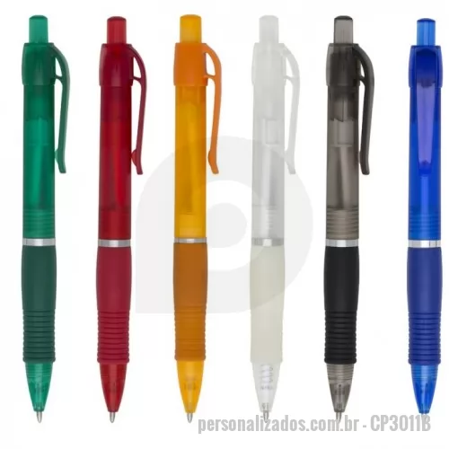 Caneta plástica personalizada - Caneta plástica Personalizada - CP3011B - : Caneta plástica com detalhe emborrachado, carga esferográfica azul e acionamento por clique. - 153944 - Caneta plástica