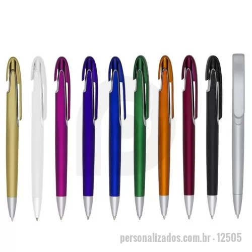 Caneta plástica personalizada - Caneta plástica com carga esferográfica azul e acionamento por clique.
