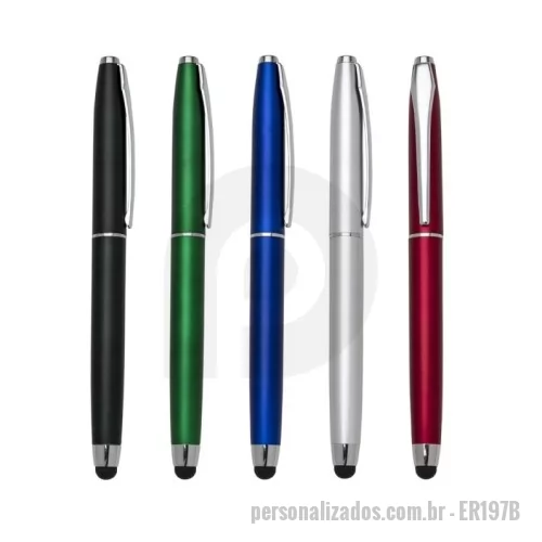 Caneta plástica personalizada - Caneta plástica com tampa e touch screen, carga esferográfica azul.