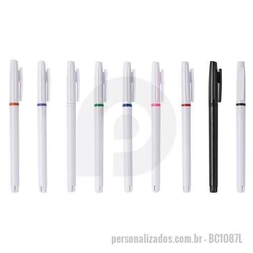 Caneta plástica personalizada - Caneta plástica com tampa e carga esferográfica azul 1.0mm.