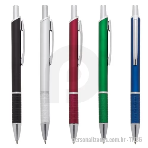 Caneta plástica personalizada - Descrição: Caneta plástica com carga esferográfica azul e acionamento por clique.   OBS.: PEDIDOS MÍNIMO DE 50 PEÇAS!  Altura :  14,9 cm  Largura :  1,4 cm  Medidas aproximadas para gravação (CxL):  4 cm x 0,8 cm  Peso aproximado (g):  8
