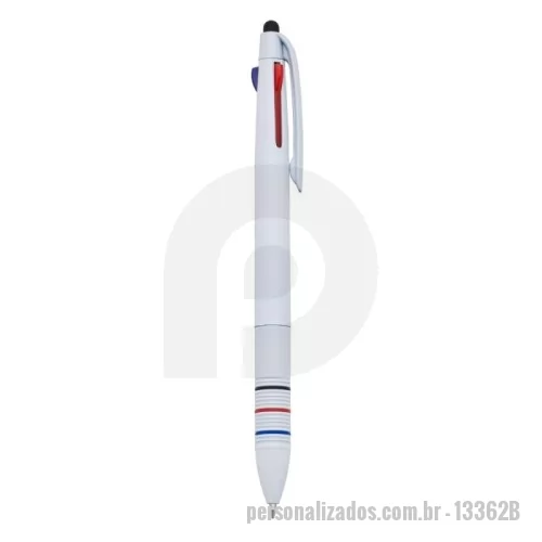 Caneta plástica personalizada - Caneta 3 em 1 Touch
