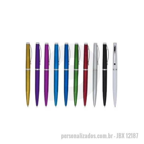Caneta plástica personalizada - Caneta plástica com carga esferográfica azul 1.0 mm e acionamento por clique.