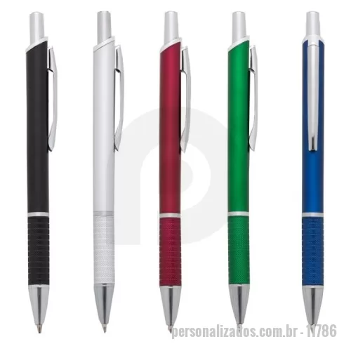 Caneta plástica personalizada - Descrição: Caneta plástica com carga esferográfica azul 1.0 mm e acionamento por clique.