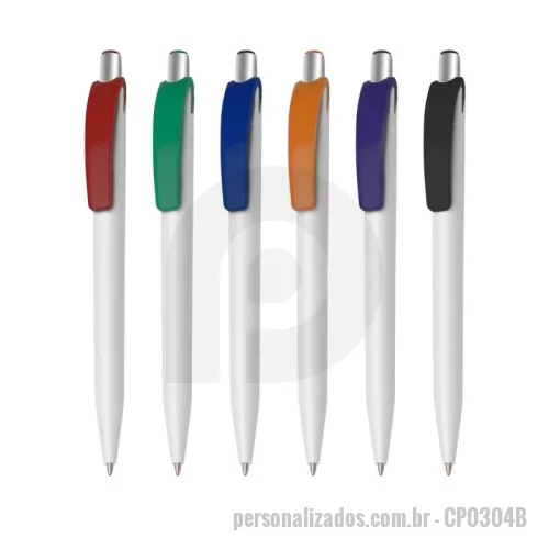 Caneta plástica personalizada - Caneta plástica esferográfica retrátil escrita em azul. Refil tipo parker.