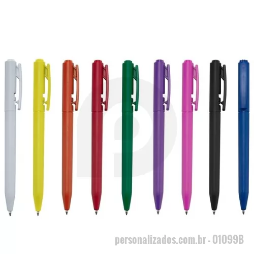 Caneta plástica personalizada - Caneta plástica com carga esferográfica azul 1.0 mm e acionamento por clique.