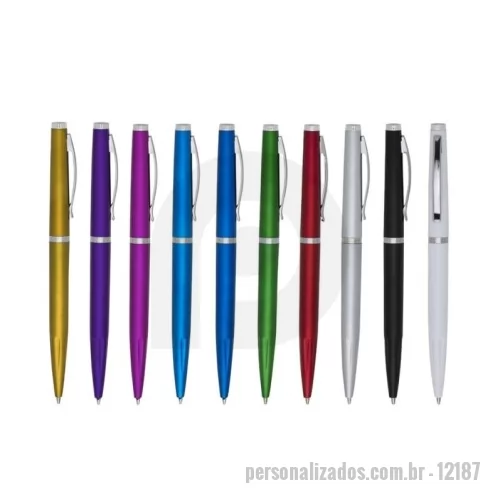 Caneta plástica personalizada - Caneta plástica Personalizada - 12187 - Caneta plástica com carga esferográfica azul 1.0mm e acionamento por rotação. - 179211 - Caneta plástica