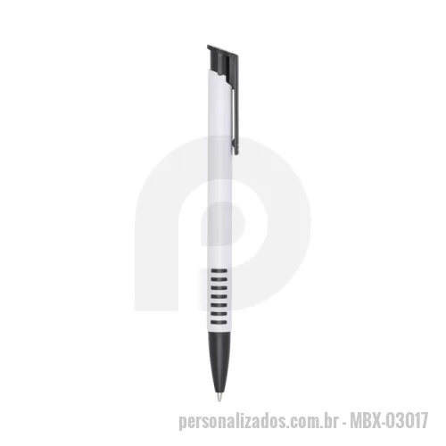 Caneta plástica personalizada - Caneta plástica com carga esferográfica azul 1.0 mm e acionamento por clique.
