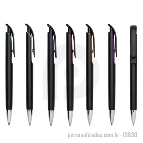Caneta plástica personalizada - Caneta plástica com carga esferográfica azul 1.0 mm e acionamento por clique.