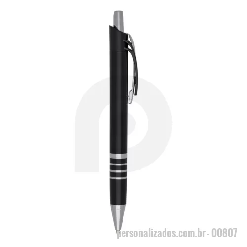 Caneta plástica personalizada - Caneta plástica com carga esferográfica azul 1.0 mm e acionamento por clique.
