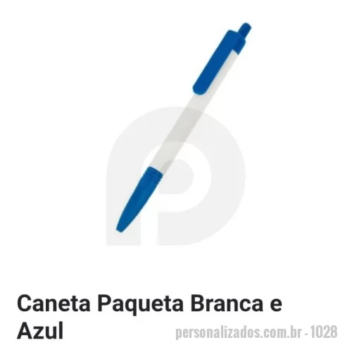 Caneta plástica personalizada - Caneta Plastica Paqueta Branca e Azul
