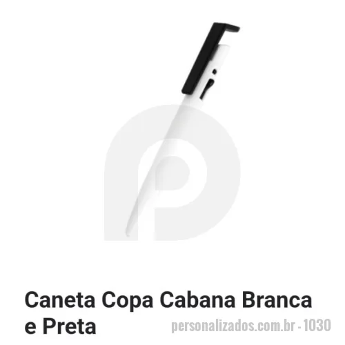 Caneta plástica personalizada - Caneta copa cabana branca e preta
