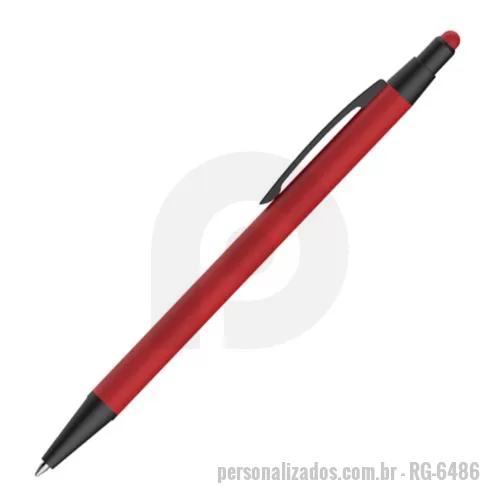 Caneta plástica personalizada - Caneta esferográfica em metal Emborrachada com ponta touch escrita em azul.