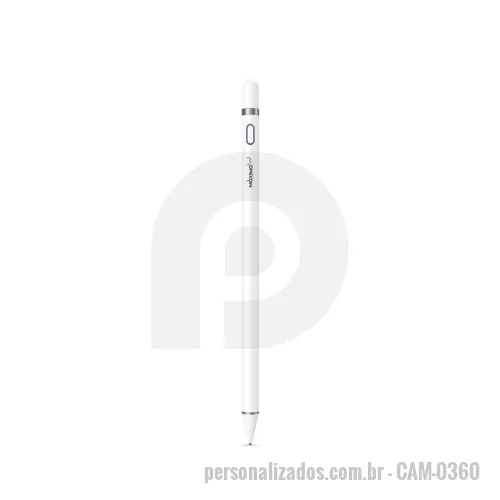 Caneta touch personalizada - Caneta capacitiva Material: Corpo da caneta em liga de alumínio e aparo em POM Tamanho: 165´9 mm (Ponta de 1,5mm) Jornada de trabalho: 8 hs Padrão acessórios: Celulares, tablets e outras telas capacitivas