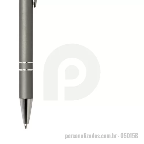 Caneta touch personalizada - Caneta metálica touchscreen com acabamento similar à borracha, acionamento por clique e carga esferográfica azul 1.0mm