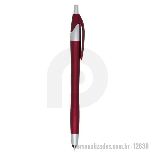 Caneta touch personalizada - Caneta plástica com ponteira touch screen, carga esferográfica azul 1.0 mm e acionamento por clique.  Largura: 1,4 cm Comprimento: 14,1 cm Medidas aproximadas para gravação: (CxL): 3,5 cm x 0,7 cm