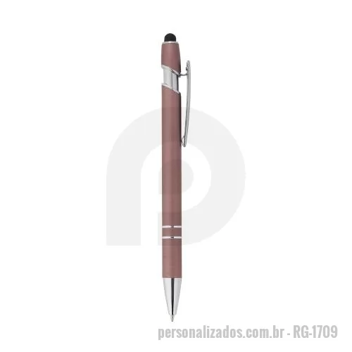 Caneta touch personalizada - Caneta metálica touchscreen com acionamento por clique, carga esferográfica azul 1.0mm.