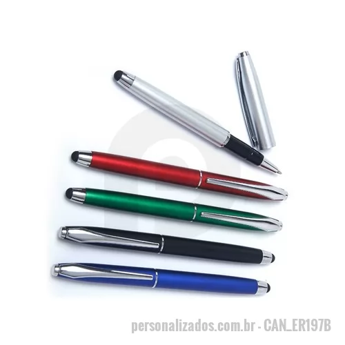 Caneta touch personalizada - Caneta Semi Metal com tampa e função touch. Personalização em silkscreen.