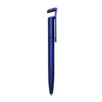 Caneta plástica com suporte para celular, ponteira touch screen e limpador de tela. Carga esferográfica azul 1.0 mm e acionamento por rotação. OBS.: PEDIDOS MÍNIMO DE 50 PEÇAS!