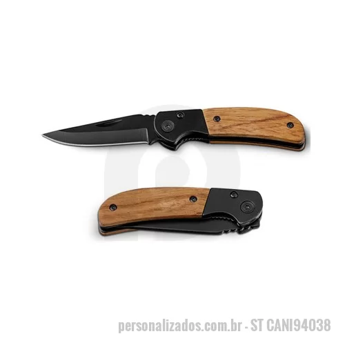 Canivete personalizado - Canivete country personalizado, possui ótimo acabamento e cabo feito de madeira. Produto fornecido em caixa individual que pode ser usada como caixa presente. Ideal para promover sua marca e presentear colaboradores e clientes