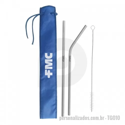 Canudo de Aço Inox personalizado - KIT CANUDOS DE METAL COM ESCOVA DE LIMPEZA E EMBALAGEM