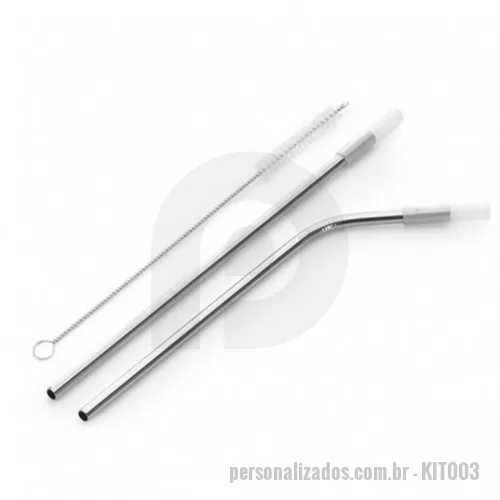 Canudo de Aço Inox personalizado - Kit contendo dois canudos um reto e um curvo tamanho 21,5cm e uma escovinha.