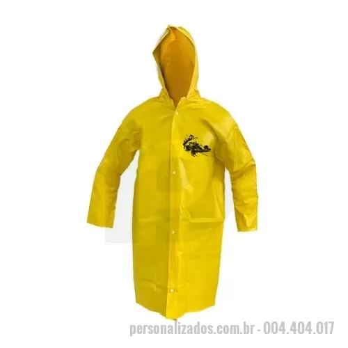 Capa de chuva personalizada - Capa de chuva em Cloreto de polivinilo (PVC)  0,30;  Personalização: Silkscreen, Adulto: P - M - G -GG Especial: G1 - G2 - G3 . Cor : Branco, Azul, amarelo