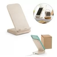 Suporte para celular com carregador wireless super-rápido em fibra de palha de trigo e ABS. Com uma potência máxima de 15W, porta de entrada USB-C e incluso cabo USB-C de 1 m. Fornecido em caixa presente de papel kraft reciclado. A cor e o resultado 