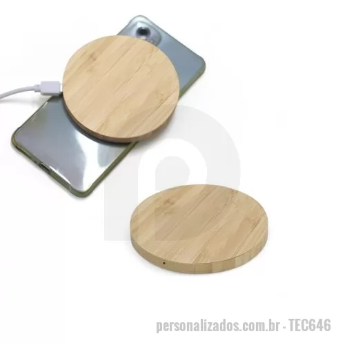 Carregador de pilha personalizado - Carregador por Indução em Bambu Personalizado