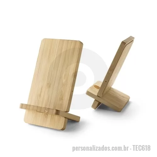 Carregador de pilha personalizado - Carregador Wireless por indução em Bambu Personalizado