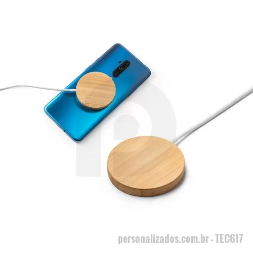 Carregador de pilha personalizado - Carregador Wireless por indução em Bambu Personalizado