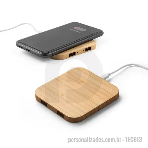 Carregador de pilha personalizado - Carregador Hub Wireless em Bambu Personalizado