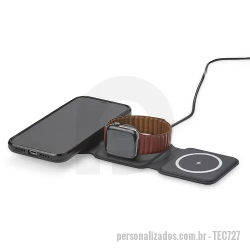 Carregador de pilha personalizado - Carregador Wireless 3 em 1 por Indução Personalizado
