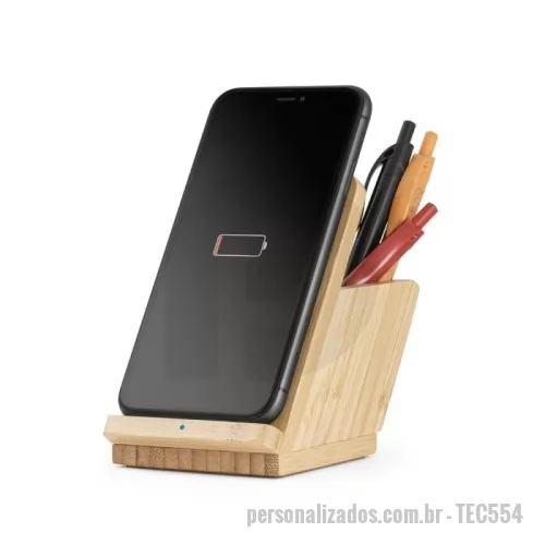 Carregador Wireless personalizado - Carregador wireless em bambu Personalizado