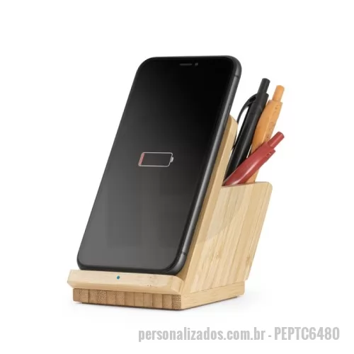 Carregador Wireless personalizado - Carregador Ecológico wireless em bambu Personalizado