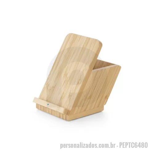 Carregador Wireless personalizado - Carregador Ecológico wireless em bambu Personalizado