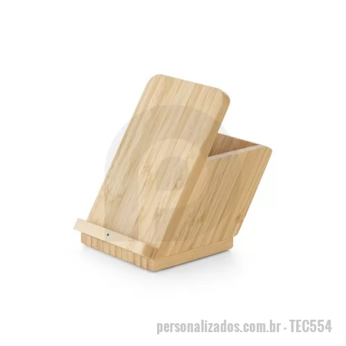 Carregador Wireless personalizado - Carregador wireless em bambu Personalizado