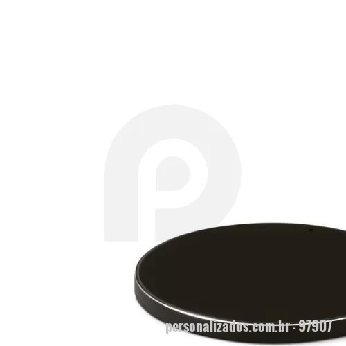 Carregador Wireless personalizado - Carregador wireless super-rápido em ABS 100% reciclado e alumínio 100% reciclado. Com entrada USB-C e potência de carregamento máxima de 15W. Incluso cabo USB-C para carregar. Fornecido em caixa presente de papel kraft reciclado. Carregador: ø100 x 9 mm | Cabo: 1000mm