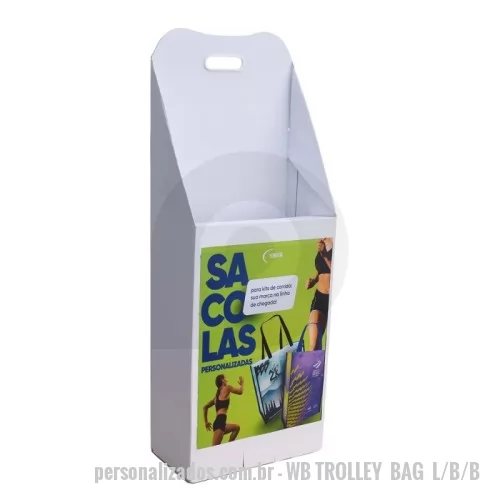 Carrinhos para feiras e eventos personalizado - Carrinho Sacola p/ Feiras e Eventos em Papelão Ondulado,  ( Modelo Econômico )  - Linha Branca  / Branco com Adesivo Autocolante e Impressão Digital UV .
