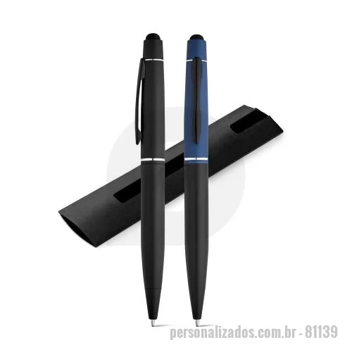 Cartão personalizado - Cartão Personalizado - 81139 - Esferográfica em alumínio com clipe de metal. A esferográfica tem mecanismo twist, ponteira touch e escrita em azul até 1.5 km. Fornecida com bolsa presente em cartão. ø12 x 136 mm | Bolsa: 155 x 40 mm - 179450 - Cartão