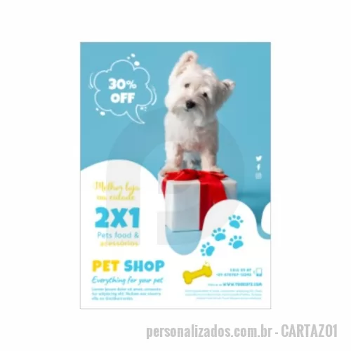 Cartaz personalizado - Cartaz no tamanho: 30 x 42cm, no papel Couchê Fosco 150g, impressão frente com 4 pontos de dupla face no verso.