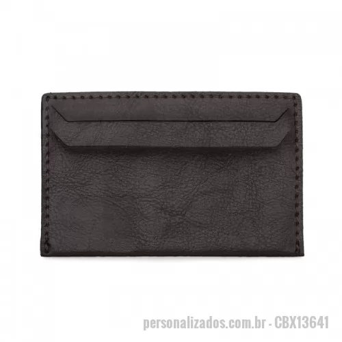 Carteira personalizada - Carteira Personalizada - CBX13641 - Porta cartão em couro sintético com duas divisórias frontais, verso liso.  Medidas aproximadas para gravação (CxL):  4,5 cm x 10,3 cm  Tamanho total aproximado  (CxL):  7,2 cm x 11,2 cm  Peso aproximado (g):  9 - 152750 - Carteira