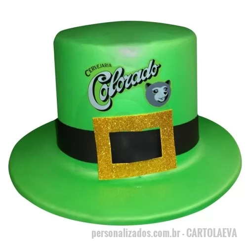 Cartola personalizada - Cartola de E.V.A. com 1 cor de  impressão em transfer, acabamento fita Bagum e Alça de E.V.A. amarelo Glitter