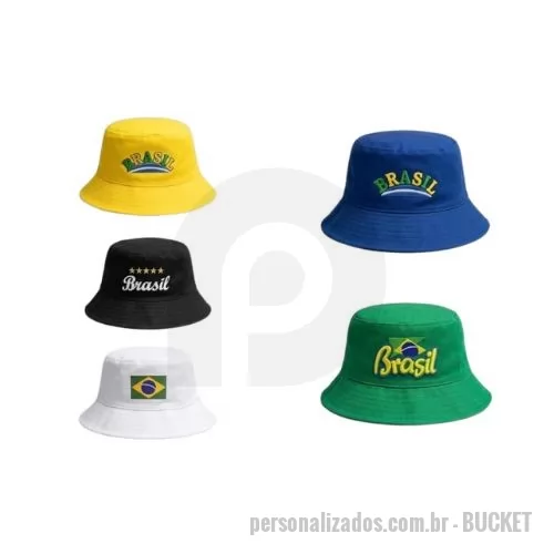 Chapéu Bucket personalizado - Chapéu Modelo BUCKET ( cata ovo ) produzido tecido de Brim 100% algodão leve ou pesado ( disponível em cores ou com a combinação destas )- todo forrado em TNT- logotipo estampado em silk em cores ou bodado em cores na área frontal- na aba com 5 costuras circulares. ( tipo de estampa assim como em tipo de brim é opcional ).