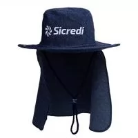 chapéu modelo australiano em tecido brim com proteção de pescoço e cordão logotipo silk screen ou bordado